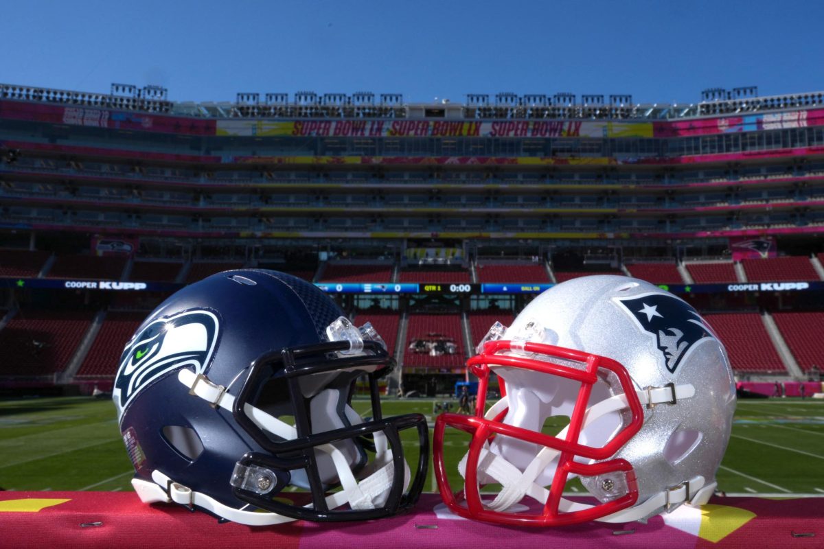The Seattle Seahawks and New England Patriots helmets sit in Levi’s Stadium, where Super Bowl LX will take place on Sunday. The Northern Star Sports Staff shares their predictions for the outcome of the NFL’s championship game. (Kirby Lee | REUTERS)