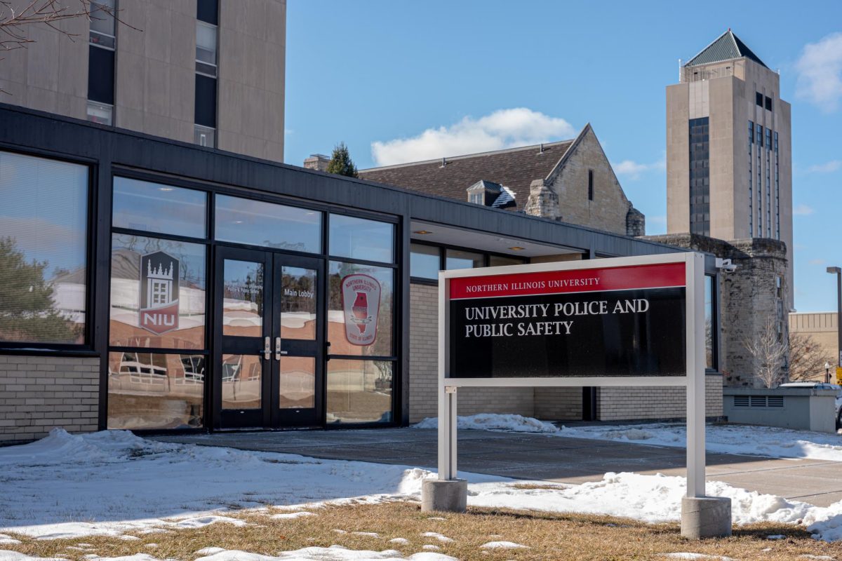 Snow sits around the University Police and Public Safety building. The NIU PD offers multiple services for students from jumpstarting cars and the Safe Walk Service to request for someone to walk-alongside. (Totus Tuus Keely | Northern Star)