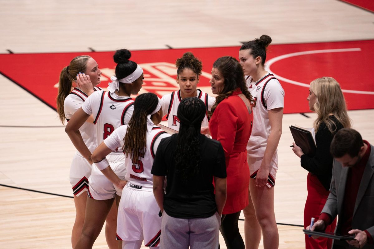 NIU women’s basketball head coach Jacey Brooks addresses the team during a timeout against Central Michigan University on Saturday at the Convocation Center. Sports Reporter Joey Segreti shares his three greatest takeaways from the Huskies’ season. (Northern Star file photo)