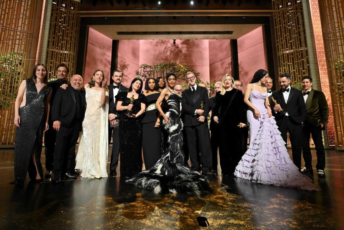 Director Paul Thomas Anderson and cast members pose after winning the Oscar for Best Picture for “One Battle after Another” at the 98th Academy Awards on Sunday in Hollywood, Los Angeles, California. Carter Leshock, a senior accountancy major, won the Northern Star Film Awards contest by correctly guessing all six categories. (REUTERS | Richard Harbaugh)