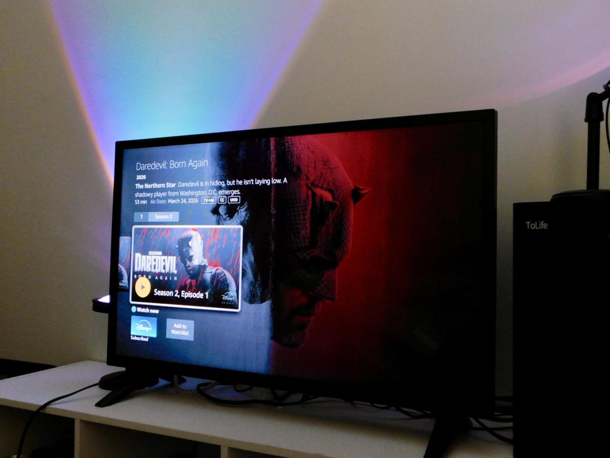 A Fire TV displays Marvel’s “Daredevil: Born Again” Season 2, Episode 1 streaming screen. “Daredevil: Born Again” aired on March 24 less than a year following season 1’s finale. (Sofia Howell | Northern Star)