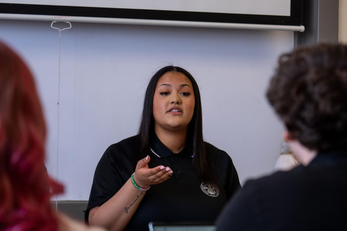 SGA presidential candidate Leiliani Rodriguez answers questions from the moderators at the SGA Candidate Forum on Friday in the Holmes Student Center, Heritage Room. Leilani Rodriguez, an uncontested SGA presidential candidate, was elected by 237 votes with 70 abstentions and 11 write-ins. (Totus Tuus Keely | Northern Star)