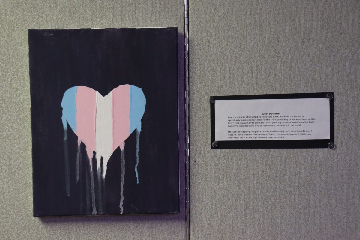 A painting of a heart in the colors of the Transgender pride flag hangs on a wall. The Gender and Sexuality Resource Center and the Center for the Study of Women, Gender and Sexuality will host an event from 1 p.m. to 3 p.m. for the International Transgender Day of Visibility on Tuesday at Peters Campus Life Building, Room 132. (Northern Star File Photo)