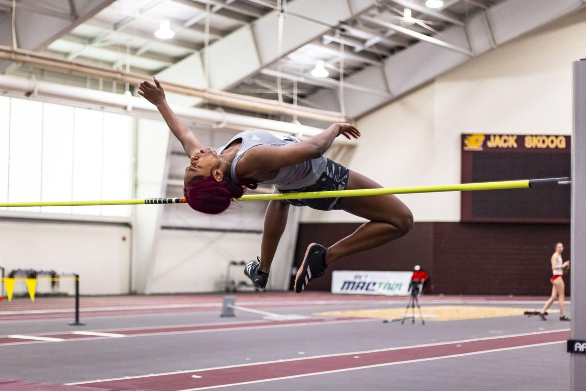 NIU junior Arianna Calloway competes at the high jump during the Mid-American Conference Indoor Championship on Saturday. Calloway earned the high-jump title as the Huskies took 15th place. (Courtesy of NIU Athletics)