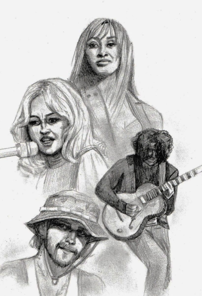 A cartoon depicts PinkPantheress, Sabrina Carpenter, Jack White, and Justin Bieber, all notable performers from this year's Coachella. Cartoonist Samantha Duthie highlights the viral moments and controversy that comes with the event each year. (Samantha Duthie | Northern Star)