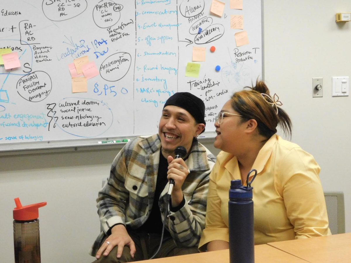 Second-year higher education and student affairs graduate student and graduate
assistant of the Asian American Resource Center Michael Rojas (left) and junior nursing student
and Academic Success Coordinator Fenella Ibias perform a karaoke duet of “For Good” from
“Wicked 2” during the AARC’s Game Day at 5 p.m. on Tuesday at the AARC. The AARC
changed their event from the Taste of Asia to a Game day, a part of their OHANA events held
from 5 p.m. to 6 p.m. on Tuesdays. (Sofia Howell | Northern Star)