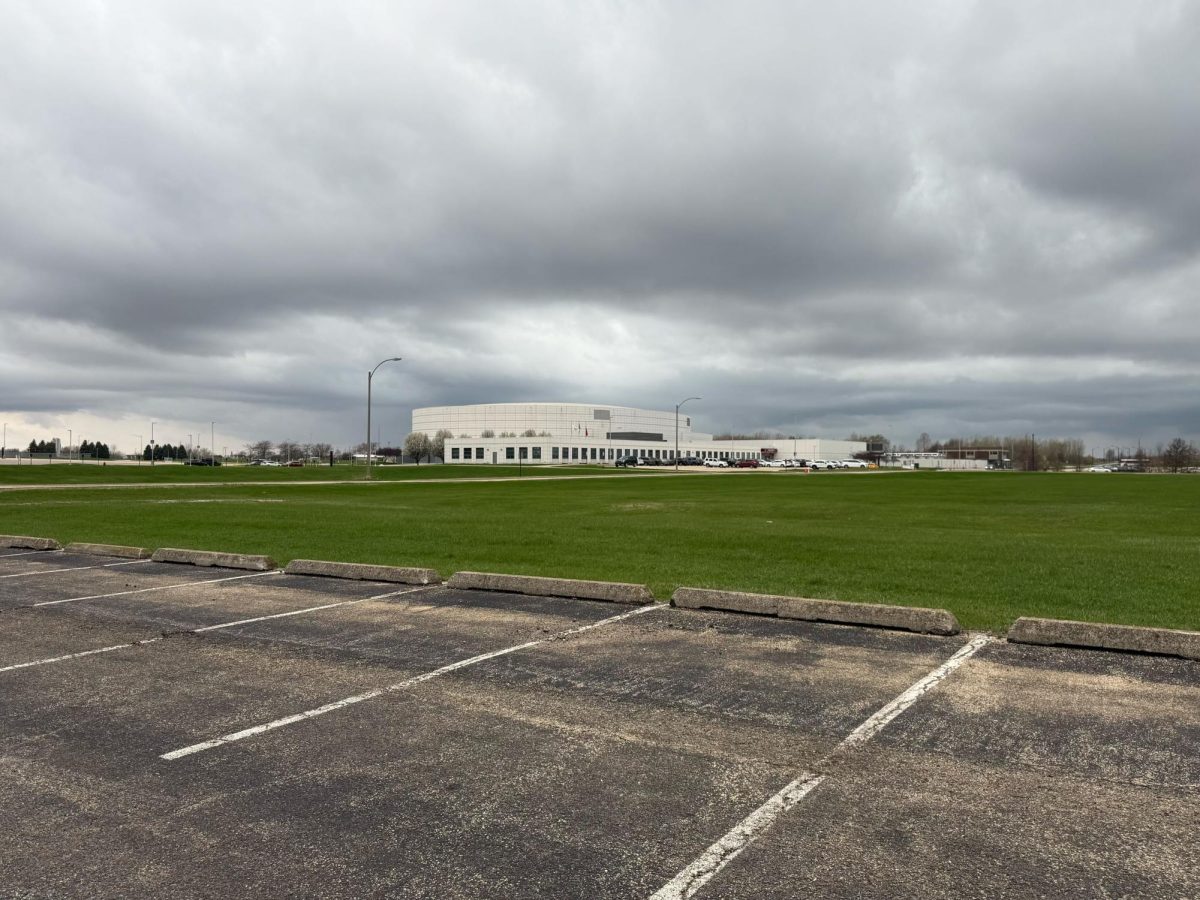 Lot P sits in front of Stevenson Towers. The Northern Star Treasure Hunt came to an end on Wednesday after the paperweight was found under a parking stop. (Brynn Krug | Northern Star) 