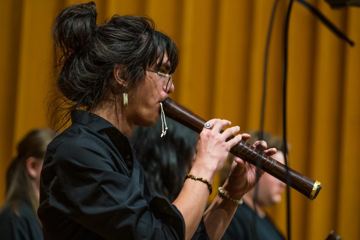 Gabriel Roethle performs “Mulung (chan diew) / Piphat Mai Naum.” plays the pinai on Tuesday in the Music Building, Boutell Memorial Concert Hall. This is the 51st year NIU has hosted the World Music Festival. (Eric McGill | Northern Star)