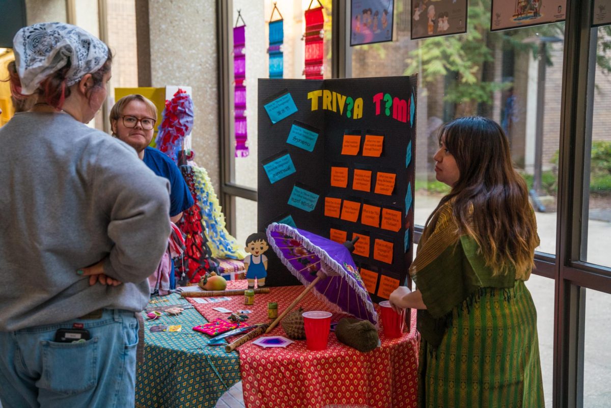 Attendees congregate outside of the Recital Hall before the Music of Thailand performance on Tuesday in the Music Building, Boutell Memorial Concert Hall. The School of Music is hosting the 2026 World Music Festival Tuesday through Saturday. (Eric McGill | Northern Star)